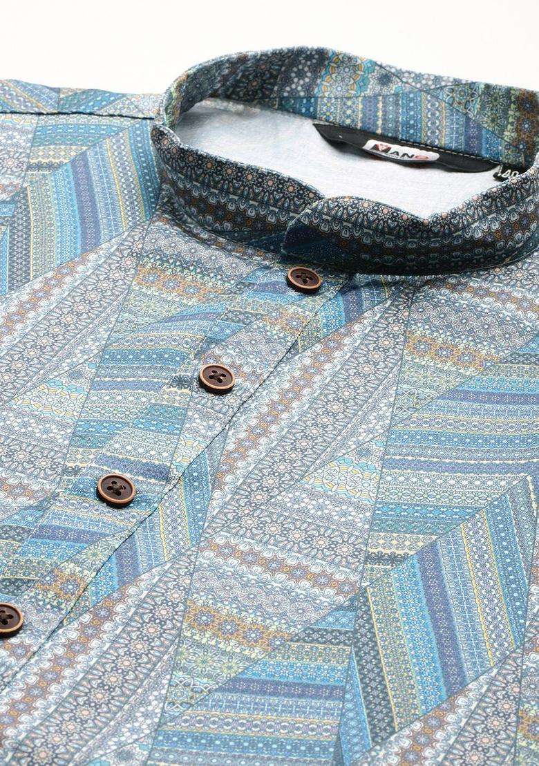 Multi Printed Cotton Kurta Set For Men - Indya