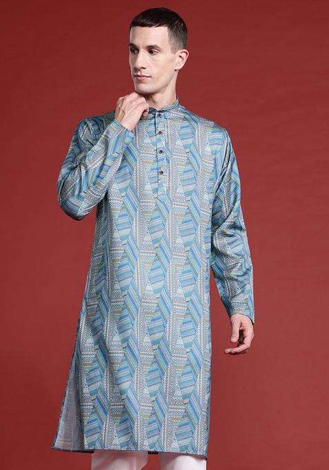 Multi Printed Cotton Kurta Set For Men