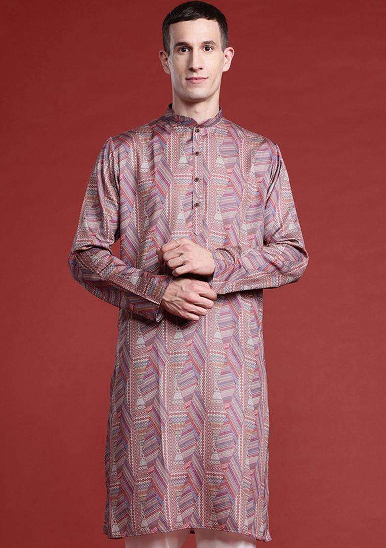 Multi Printed Cotton Kurta Set For Men - Indya
