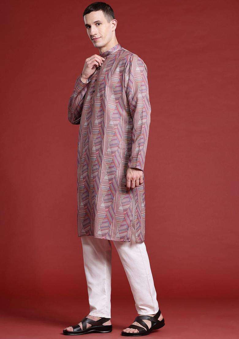 Multi Printed Cotton Kurta Set For Men - Indya