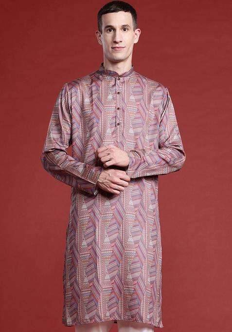Multi Printed Cotton Kurta Set For Men