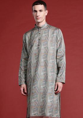 Multi Printed Cotton Kurta Set For Men