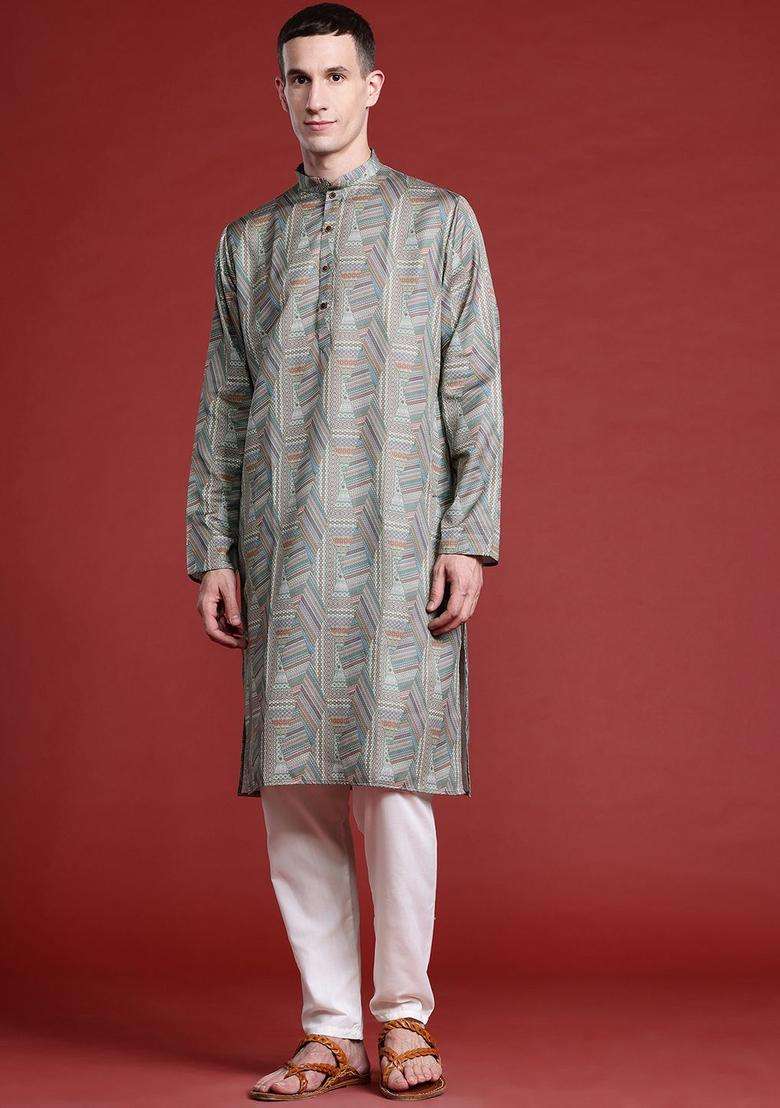 Multi Printed Cotton Kurta Set For Men - Indya