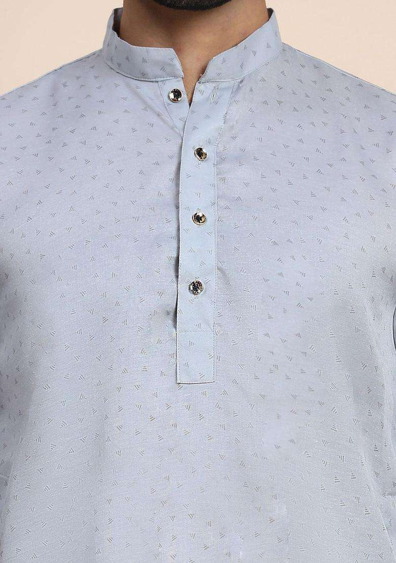 Grey Woven Design Cotton Kurta Set For Men - Indya
