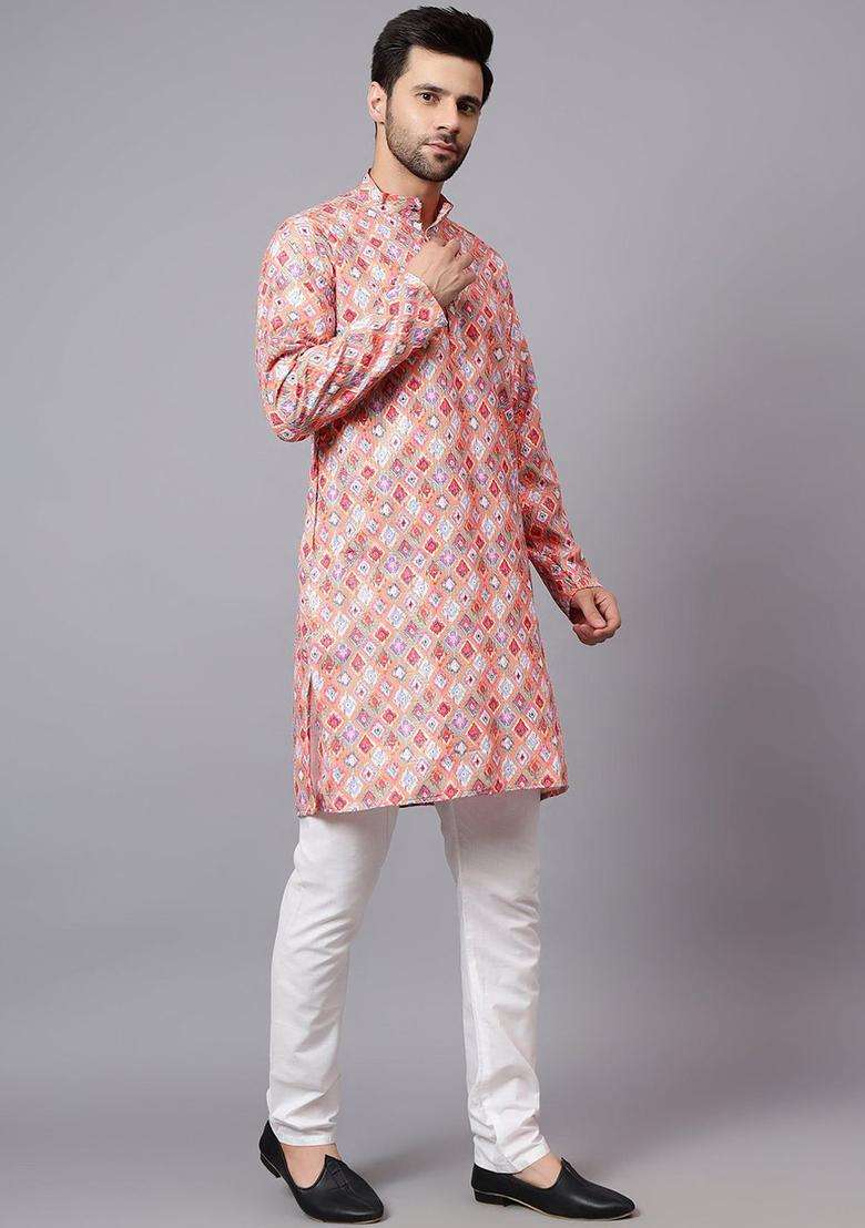 Coral Self Design Cotton Kurta Set For Men - Indya