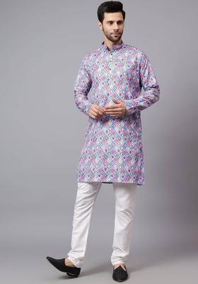 Sea Green Self Design Cotton Kurta Set For Men