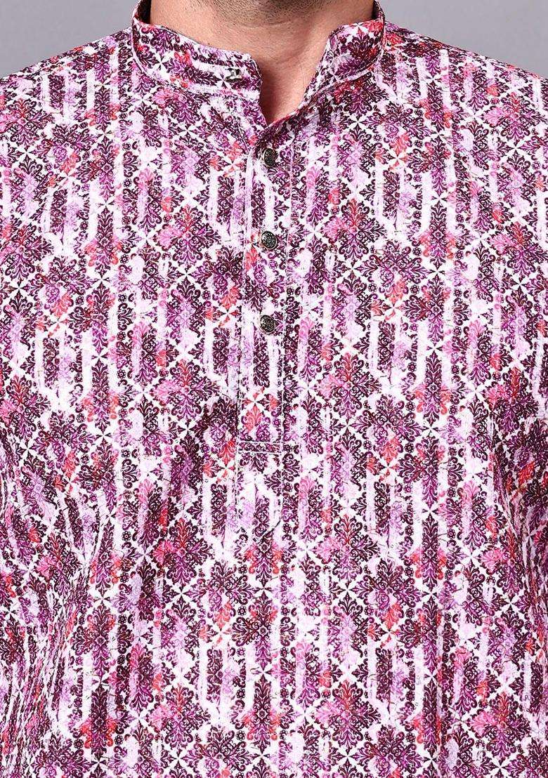 Purple Self Design Cotton Kurta Set For Men - Indya