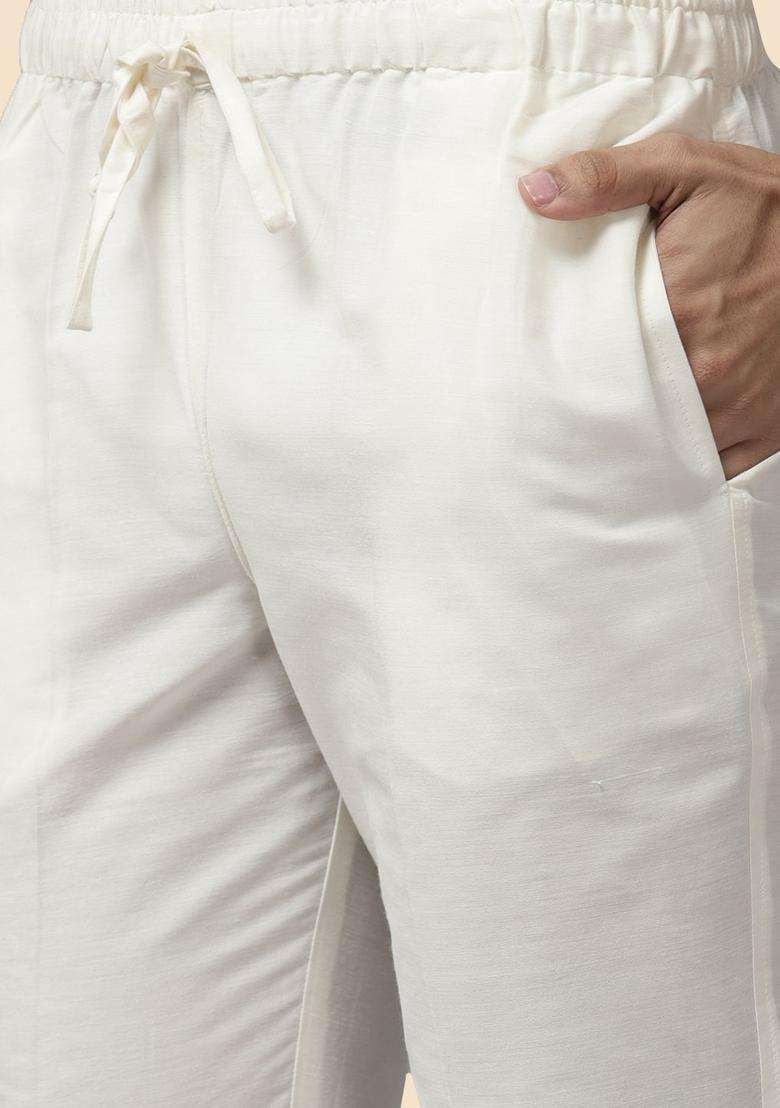 Peach Embroidered Silk Blend Kurta Set For Men - Indya
