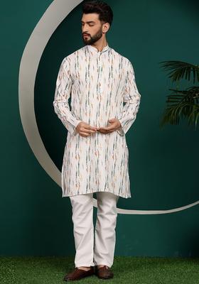 Green Dyed Cotton Kurta Set For Men