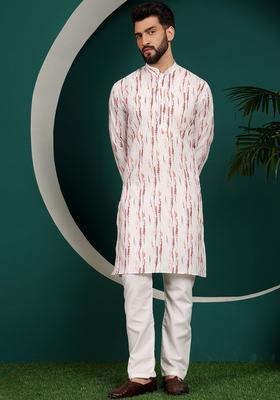 Pink Dyed Cotton Kurta Set For Men