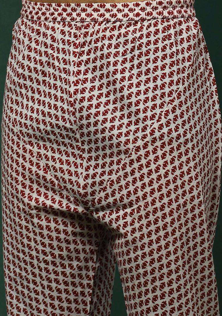 Maroon Printed Cotton Kurta Set For Men - Indya