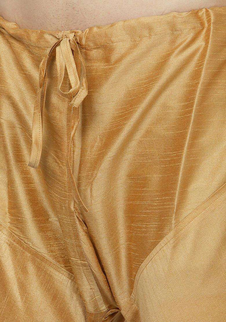 Yellow Woven Design Silk Kurta Set For Men - Indya