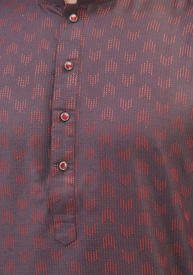 Maroon Woven Design Cotton Kurta Set For Men - Indya