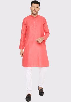 Coral Solid Cotton Kurta Set For Men
