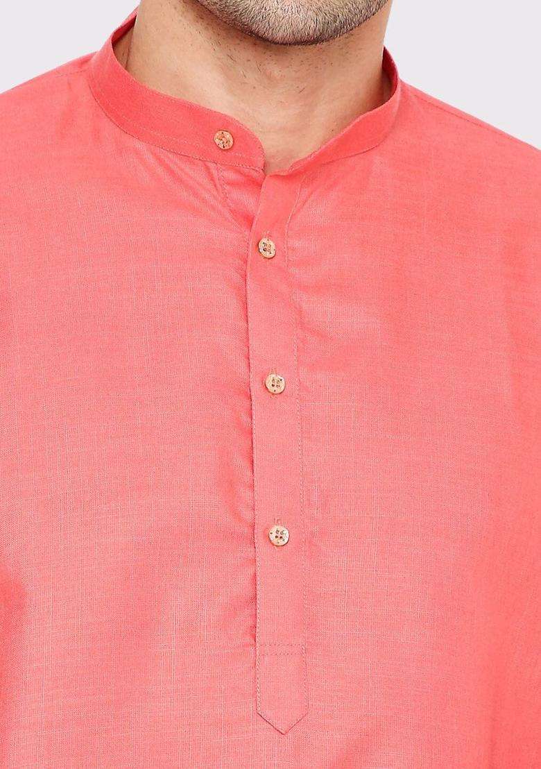 Coral Solid Cotton Kurta Set For Men - Indya