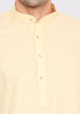 Yellow Solid Cotton Kurta Set For Men
