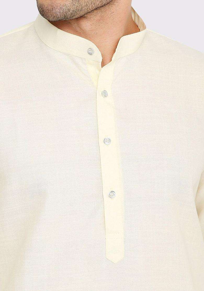 Yellow Solid Cotton Kurta Set For Men - Indya