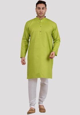 Green Printed Viscose Kurta Set For Men