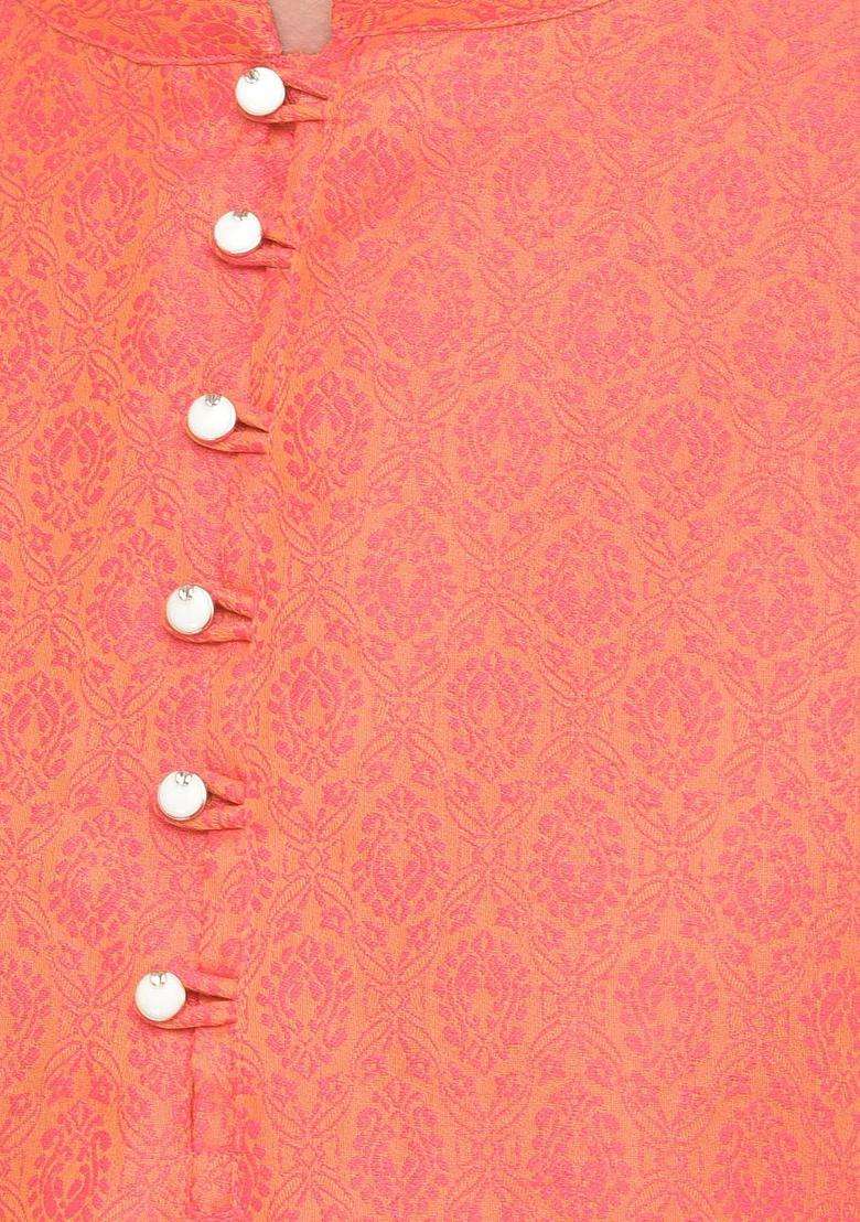 Pink Woven Design Silk Blend Kurta Set For Men - Indya