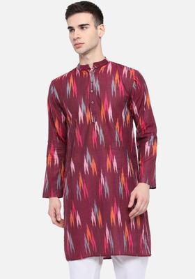 Purple Woven Design Cotton Kurta Set For Men