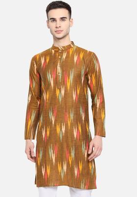 Brown Woven Design Cotton Kurta Set For Men