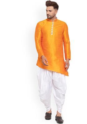 Yellow Solid Silk Kurta Set For Men