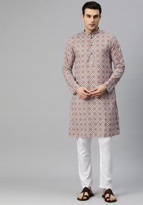 Multi Printed Cotton Kurta Set For Men