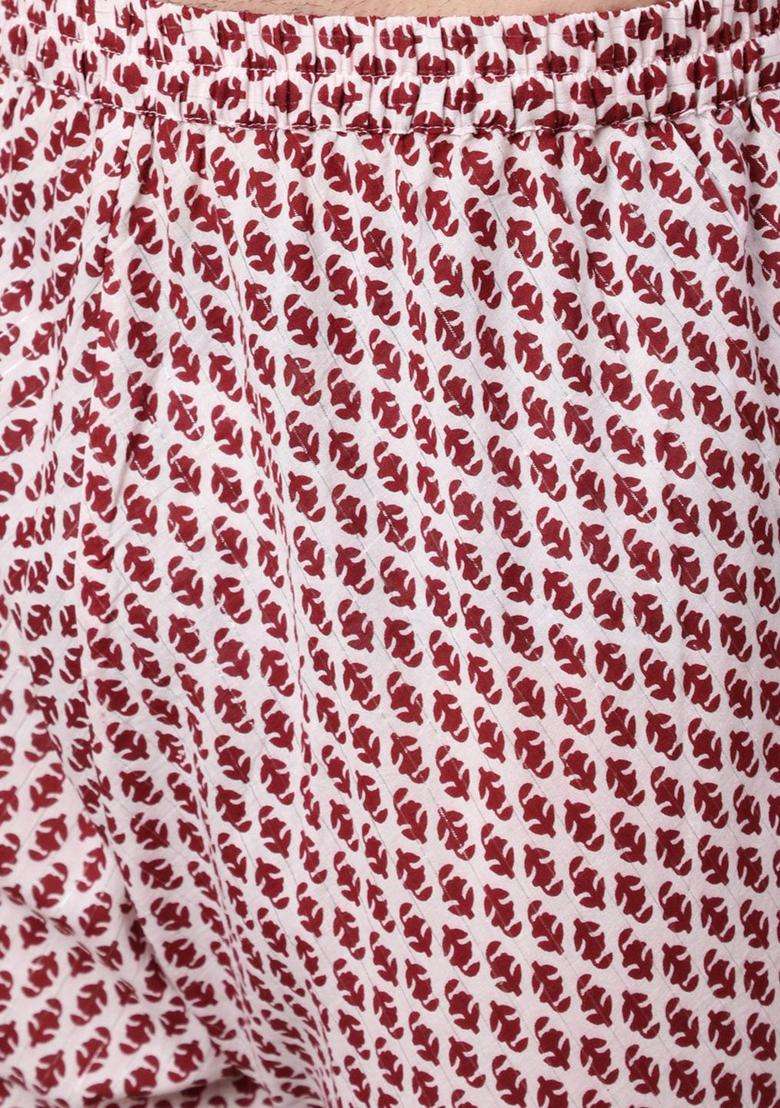 Maroon Printed Cotton Kurta Set For Men - Indya