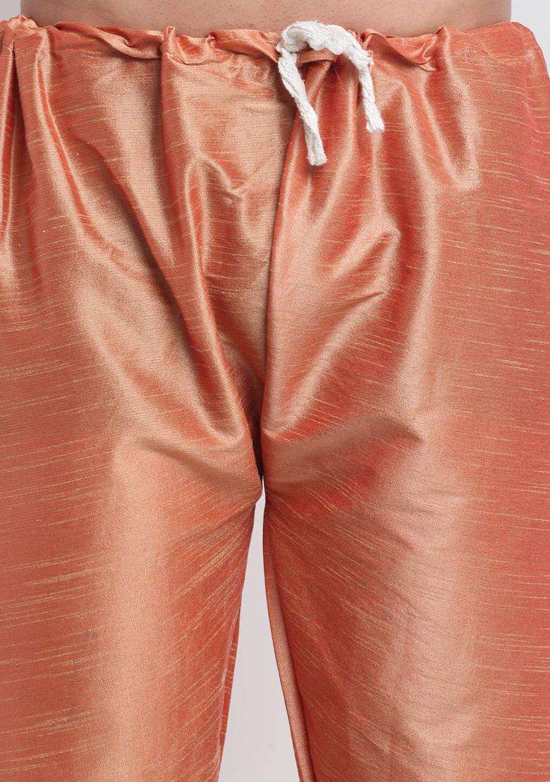 Coral Yoke Design Silk Blend Kurta Set For Men - Indya