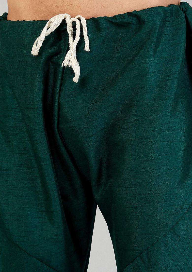 Green Embroidered Silk Blend Kurta Set For Men - Indya