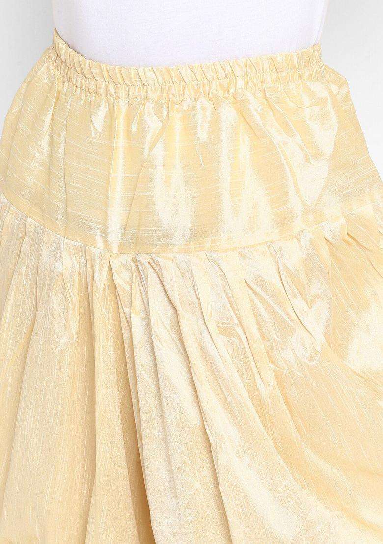 Gold Solid Silk Blend Kurta Set For Men - Indya