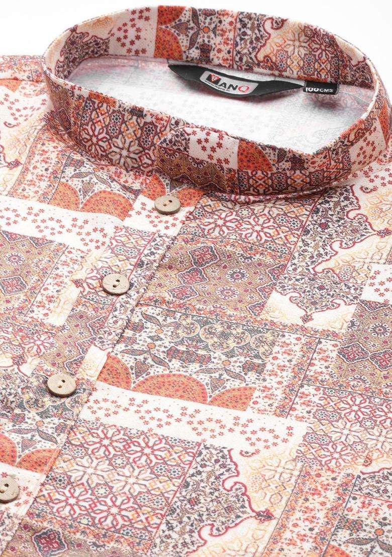 Multi Printed Cotton Kurta Set For Men - Indya