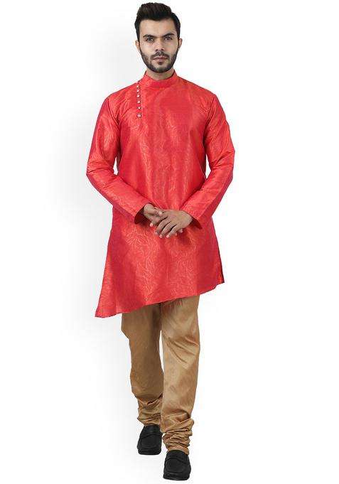 Rose Woven Design Silk Blend Kurta Set For Men