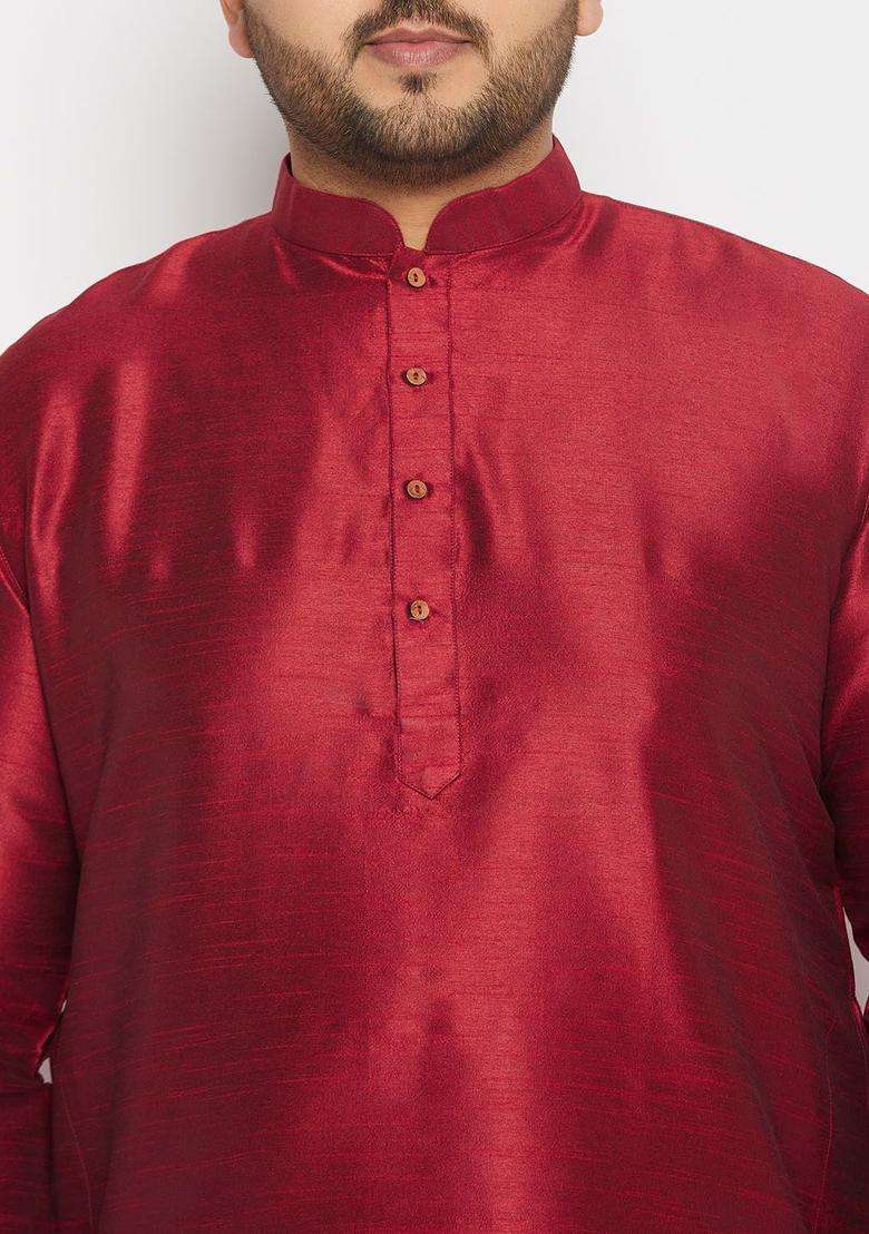 Maroon Solid Silk Blend Kurta Set For Men - Indya