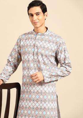 Multi Embroidered Cotton Kurta Set For Men