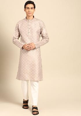 Brown Printed Cotton Kurta Set For Men