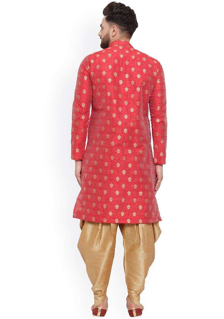 Maroon Woven Design Silk Blend Kurta Set For Men - Indya