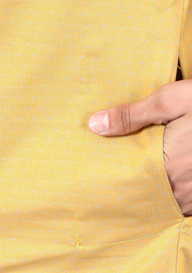 Yellow Solid Cotton Kurta Set For Men - Indya