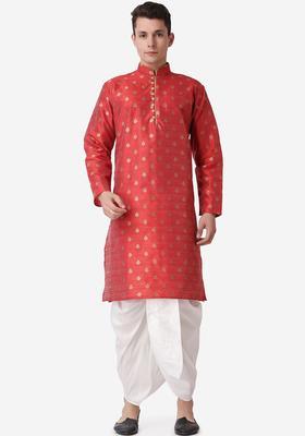 Maroon Printed Silk Kurta Set For Men