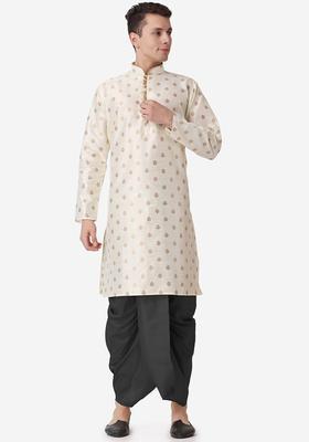 Gold Woven Design Silk Kurta Set For Men
