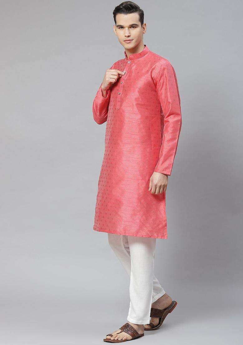 Coral Embroidered Cotton Kurta Set For Men - Indya