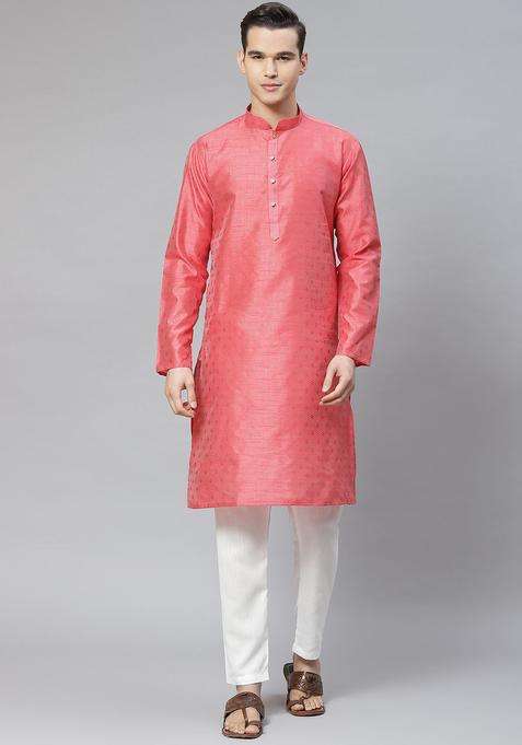 Coral Embroidered Cotton Kurta Set For Men
