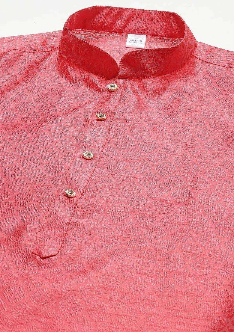 Pink Woven Design Cotton Kurta Set For Men - Indya