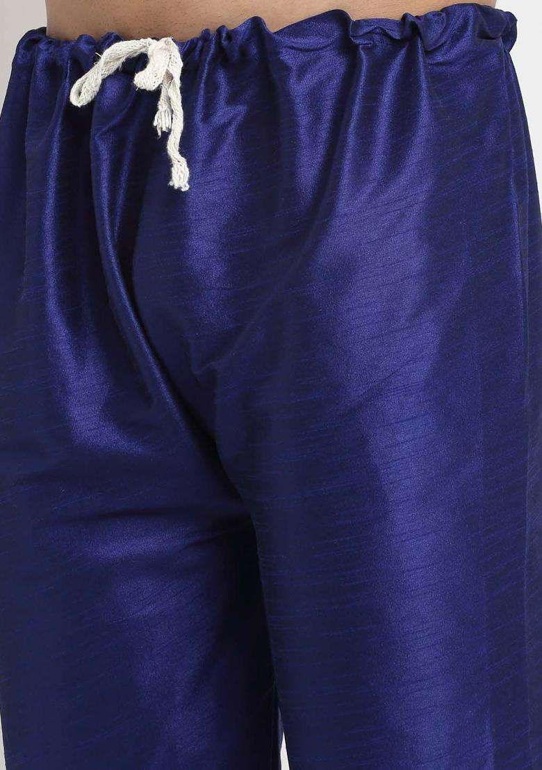 Blue Embroidered Silk Blend Kurta Set For Men - Indya