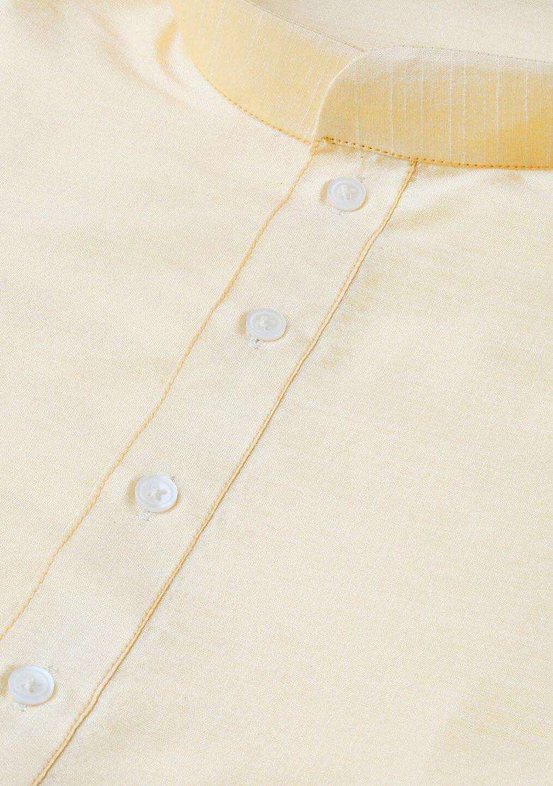 Beige Solid Silk Blend Kurta Set For Men - Indya