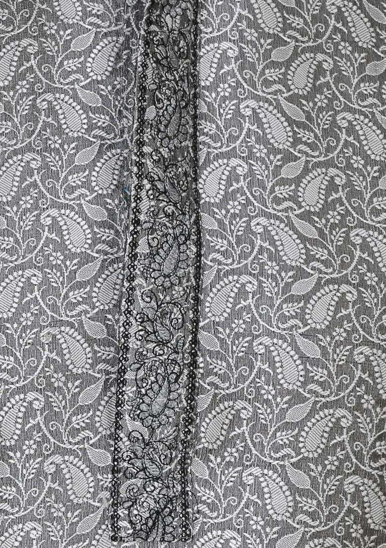 Grey Embroidered Silk Blend Kurta Set For Men - Indya