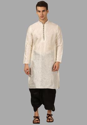 Beige Printed Silk Kurta Set For Men
