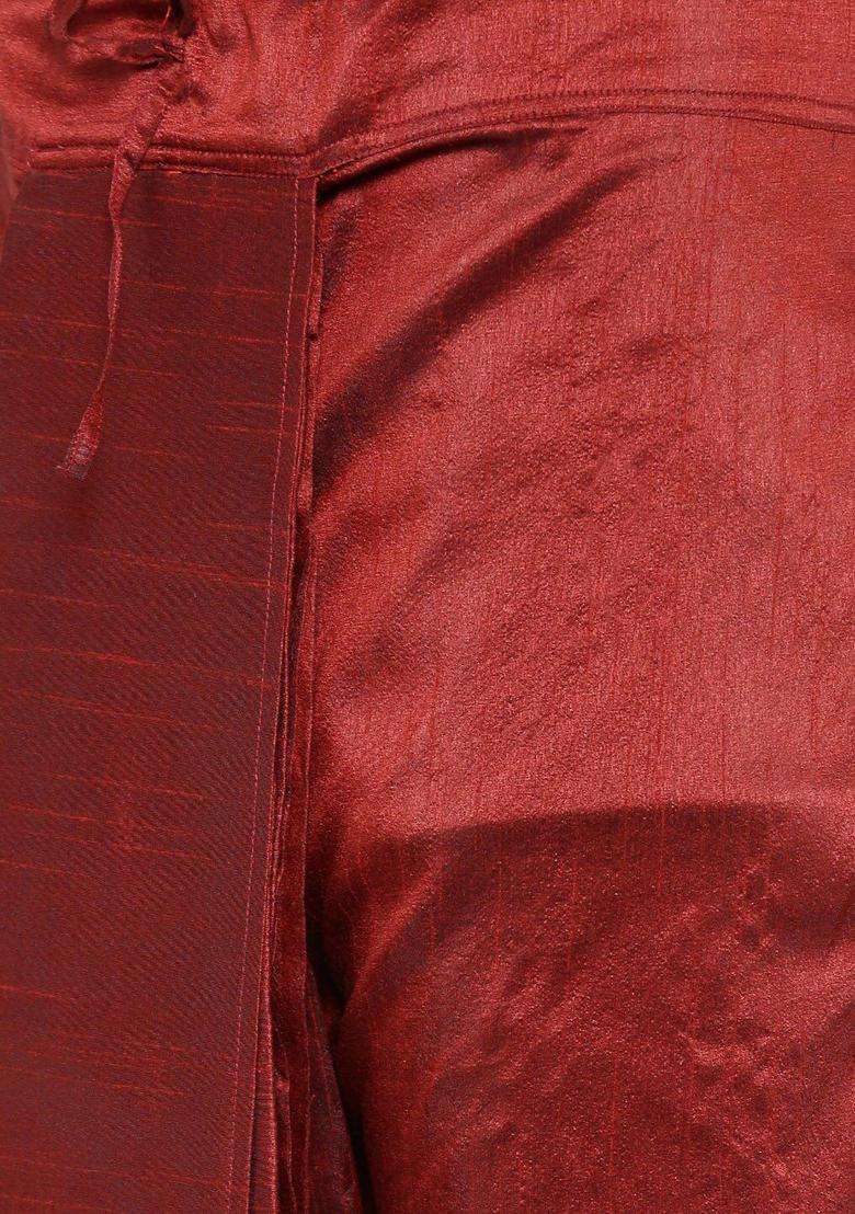 Gold Solid Silk Blend Kurta Set For Men - Indya
