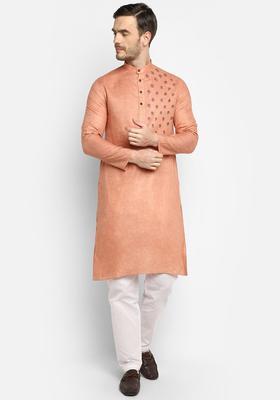 Nude Yoke Design Cotton Kurta Set For Men