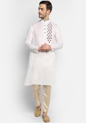 White Yoke Design Cotton Kurta Set For Men